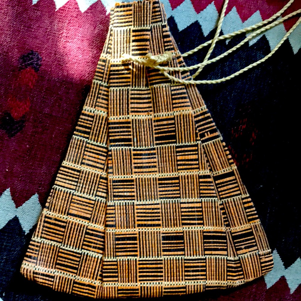 African raffia accordion top bag